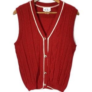 Vintage CRICKET LANE Sweater Vest Cable Knit Button Front V-Neck Womens S Red
